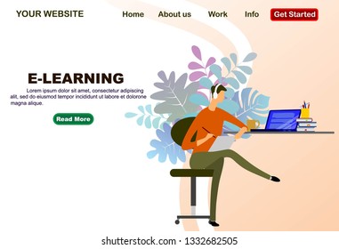 a man is studying online education, vector- illustration