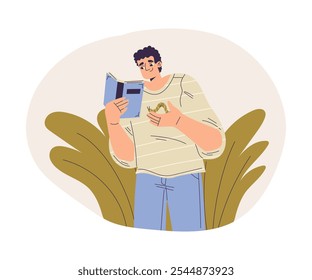 Man Studying Plant and Insect Exploring Nature Vector Illustration