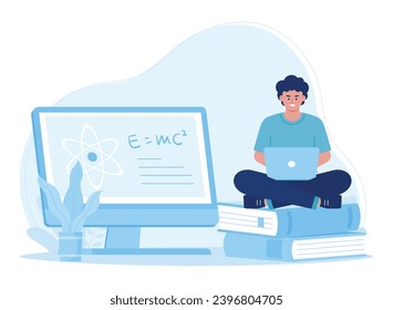man studying science on the internet trending concept flat illustration