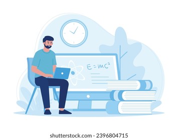 man studying science on the internet trending concept flat illustration