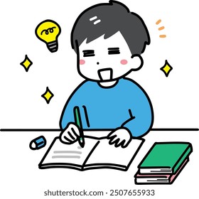 A man studying with a smile