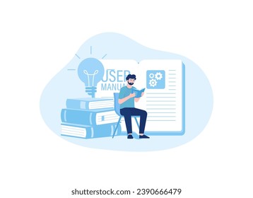 a man is studying the user manual trending concept flat illustration