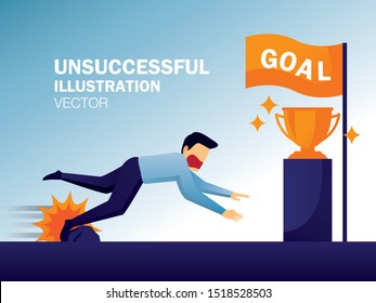 the man stumble and can't go to the goal illustration vector.