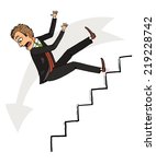 Man stumbled and fell down the stairs. Hand-drawn illustration.