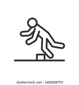 man stumbled, watch your step, Caution, accident , linear icon. Editable stroke