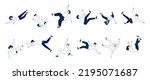 Man stumbles and falls, falling senior and adults, different flat people. Men and women in weightlessness, flying isolated recent vector characters