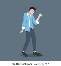 Man stumbling with a bottle of alcohol illustration in isolated background