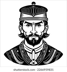 Man with Stylish Beard and Mustache, Looking Confident and Ready for Anything.
