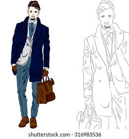 man in stylish clothes coats shoes bag fashion classic