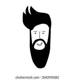 A man with a stylish haircut, long beard and mustache. Doodle hipster. For beard care advertising. Vector illustration for barber shop logo, picture, postcard, poster, poster on canvas or paper