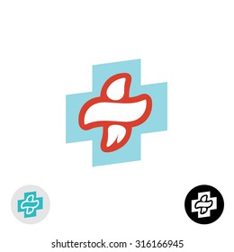 Man stylized silhouette in a cross shape medical logo template