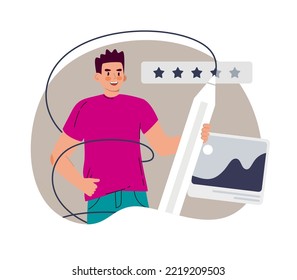 Man with  stylus. Ui ux designer arrangement interface elements of the application and sites.  Vector illustration 