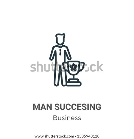 Man succesing outline vector icon. Thin line black man succesing icon, flat vector simple element illustration from editable business concept isolated on white background