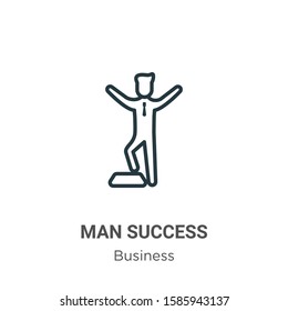 Man success outline vector icon. Thin line black man success icon, flat vector simple element illustration from editable business concept isolated on white background