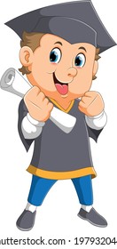The man success is using the bachelor and holding the certificated of the illustration
