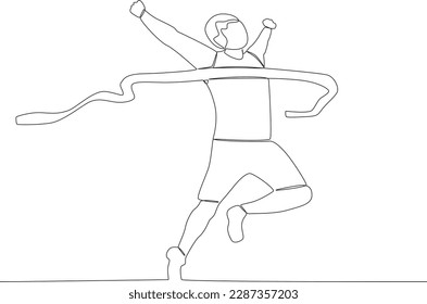 A man successfully won the running championship. Finish line one-line drawing