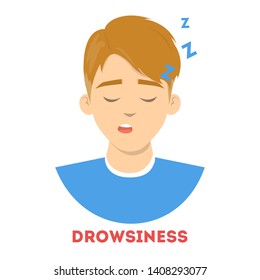 Man suffer from drowsiness. Tired person sleep. Bored and exhausted guy. Sleepy person. Isolated vector illustration in cartoon style