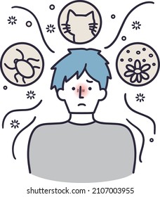ilustración simple de un hombre que sufre de alergias