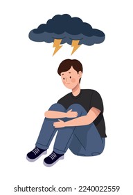 man suffering from astraphobia character