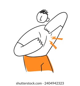Man suffering from back pain. Hand drawn vector illustration in cartoon style.