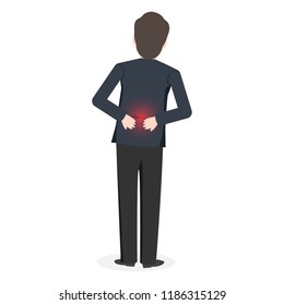 Man suffering from back pain icon, medical sign illustration