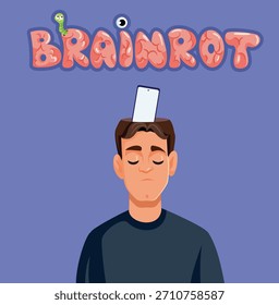 
Hombre que sufre de la ilustración del concepto de Vector Brainrot . Persona que se siente confundida y ansiosa por el uso de la tecnología con el aire