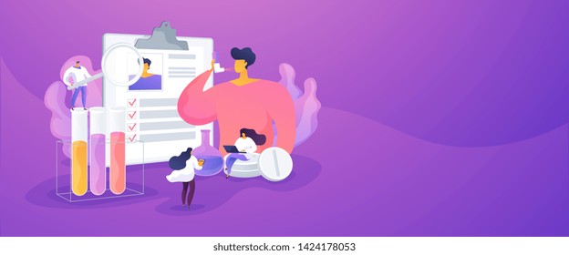 Man suffering from bronchial asthma, using puffer. Cough symptom treatment. Allergic diseases, allergy reaction, antihistamines therapy concept. Website homepage header landing web page template.