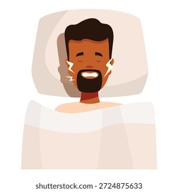 Hombre que sufre de bruxismo rechinando dientes mientras duerme, concepto de problema de rechinamiento de dientes