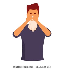 Man suffering from cold or allergy is blowing his nose with a tissue
