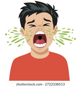 Hombre que sufre de virus de la gripe fría tosiendo Ilustración vectorial aislada sobre fondo blanco