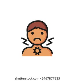 Man suffering from cough. Flat thin line illustration. Sore throat, suffocation, difficulty swallowing. Flu and symptoms concept. For health, medicine, illness