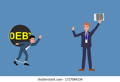 Man suffering from debt ask asks for delays in payment of debts concept illustration. 