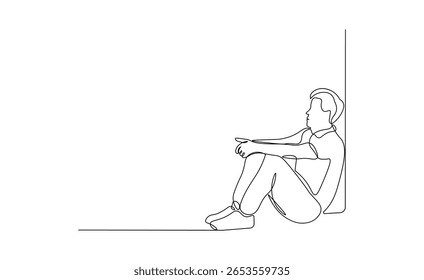Hombre que sufre de depresión. Arte de Línea Continua de Salud Mental y Lucha Emocional
