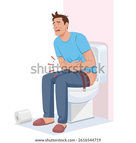 man suffering from diarrhea sitting on toilet room