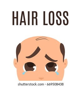 Man suffering from hair loss. Alopecia treatment and transplantation concept. Can be used by clinics and diagnostic centers. Isolated vector illustration.
