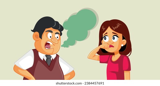 
Man Suffering from Halitosis Being Repulsive to Women Vector Illustration. Unattractive guy having a bad odor smelly breath problem 
