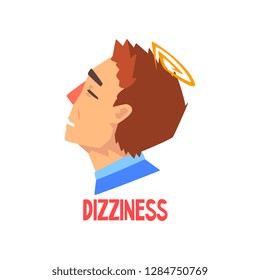Man suffering from headache and dizziness, disease of the head, migraine, sick unhappy man character vector Illustration