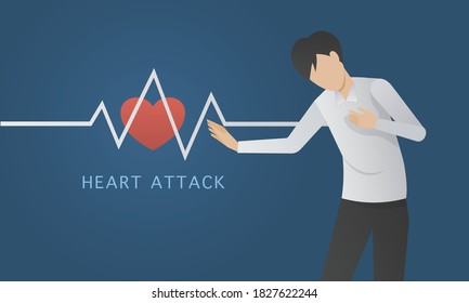 Man Suffering A Heart Attack Symptoms,he Have Feel Chest Pain,Heart Beat Signal,Health Care And Pain Concept,Vector Illustration.