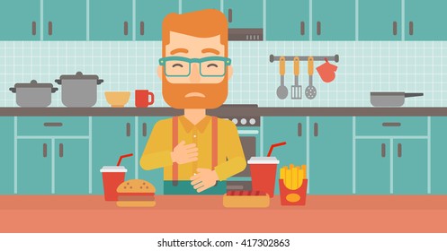 Man suffering from heartburn.