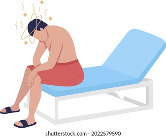 Man suffering from heatstroke semi flat color vector character. Sitting figure. Full body person on white. Danger at beach isolated modern cartoon style illustration for graphic design and animation