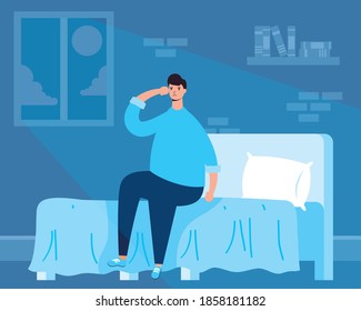 man suffering from insomnia character vector illustration design