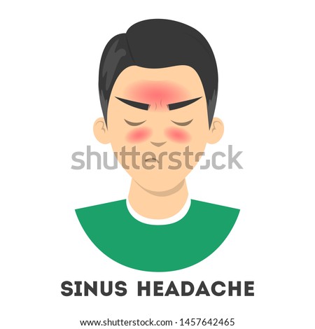 Man suffering from the sinus headache. Nasal infection, medical condition. Pain in the head because of the respiratory disease. Isolated vector illustration in cartoon style