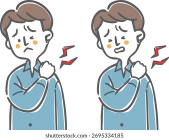 Hombre que sufre de hombros rígidos, parte superior del cuerpo, Vector