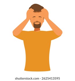 Man suffering from strong migraine, holding head with hands, experiencing severe head pain, stress and frustration