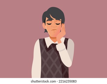 
Man Suffering a Toothache from Molar Infection Vector Illustration. Stressed adult person feeling sore having an oral infection
