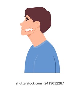 Man suffers from dental problems, wisdom teeth, toothache. Vector on white background, flat style.