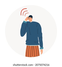 El hombre sufre de dolor de cabeza. Ilustración vectorial en estilo plano