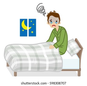 Man suffers Insomnia- Gray color Bedclothes