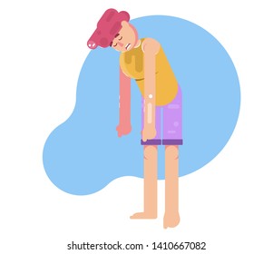 man suffers from intense heat , danger of sunstroke and ways to avoid it ,flat character vector illustration