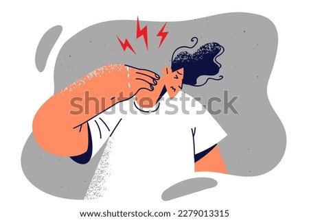 Man suffers from sharp pain in neck after long sedentary job needs trip to osteopath or masseur. Guy is experiencing problems with health of spine leading to pain in neck due to accident and injury 
